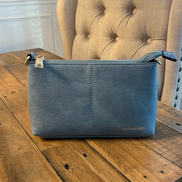 Westbronco Vegan Leather Wallet Purses Satchel Shoulder Bags Wristlet-Blue - Picture 1 of 10